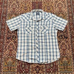 VTG 00s Wrangler Pearl Snap paneled button up plaid western two pocket shirt XL